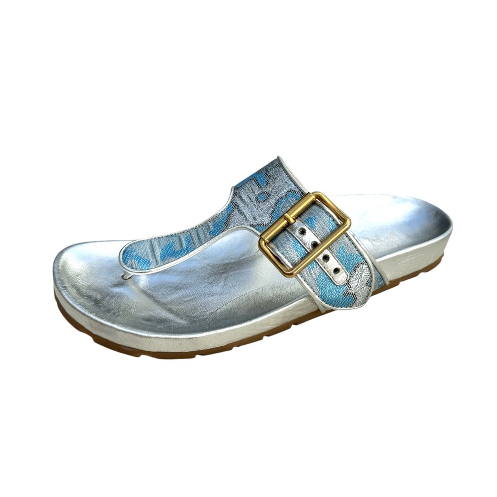 PRADA Silver Flat Sandals Slides - image 9